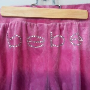 Bebe Fuchsia Velour Pants with Rhinestone Detail